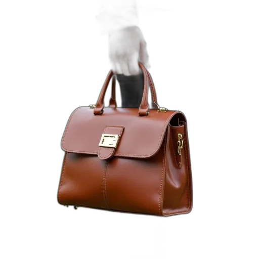 3d render, brown, leather, handbag transparent PNG cut-out