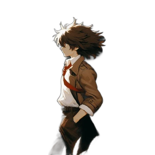jacket, hair, creature, staff transparent PNG cut-out