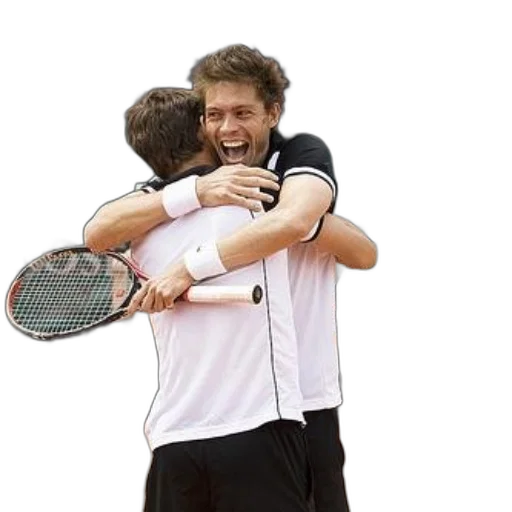 two, tennis, players, embrace transparent PNG cut-out