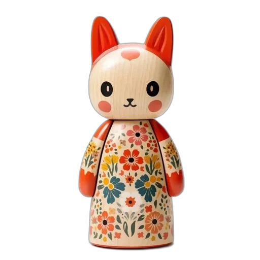 3d render, wooden, figurine, cat transparent PNG cut-out