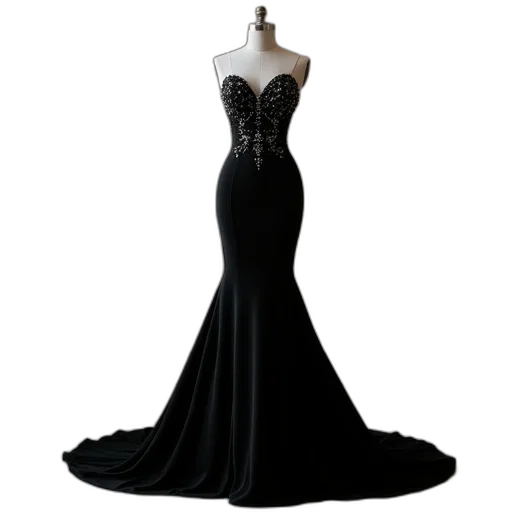 dress, dark, mermaid, black transparent PNG cut-out