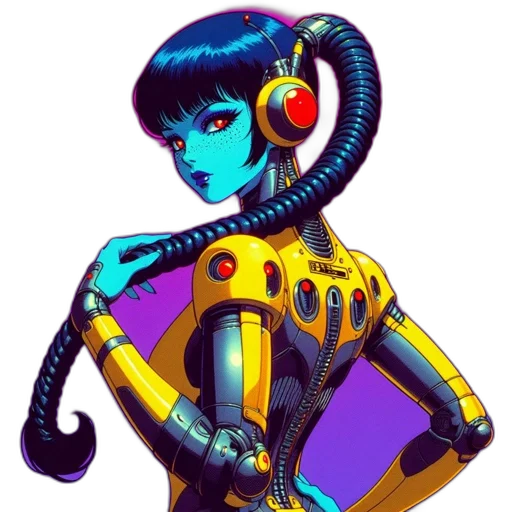 robot, staff, dress, cyberpunk transparent PNG cut-out
