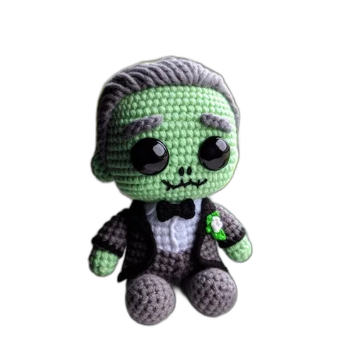 pixel art, 3d render, green-skinned, crocheted transparent PNG cut-out
