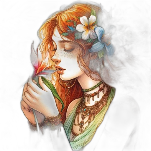 flower, jewelry, fantasy art, watercolor transparent PNG cut-out