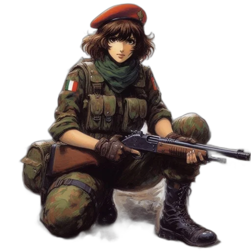 weapon, hat, jacket, concept art transparent PNG cut-out