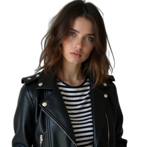 jacket, dress, face, hair transparent PNG cut-out