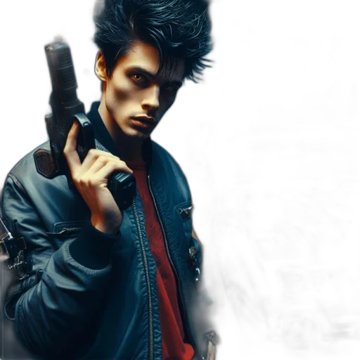 jacket, hair, weapon, cyberpunk transparent PNG cut-out