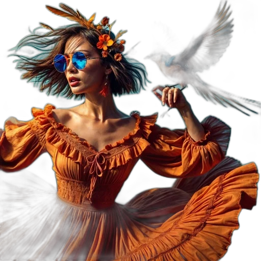 dress, mask, jewelry, staff transparent PNG cut-out