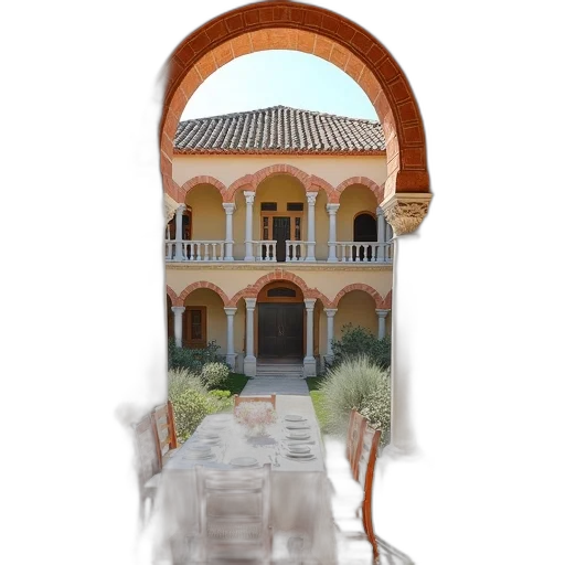 building, furniture, umbrella, 3d render transparent PNG cut-out
