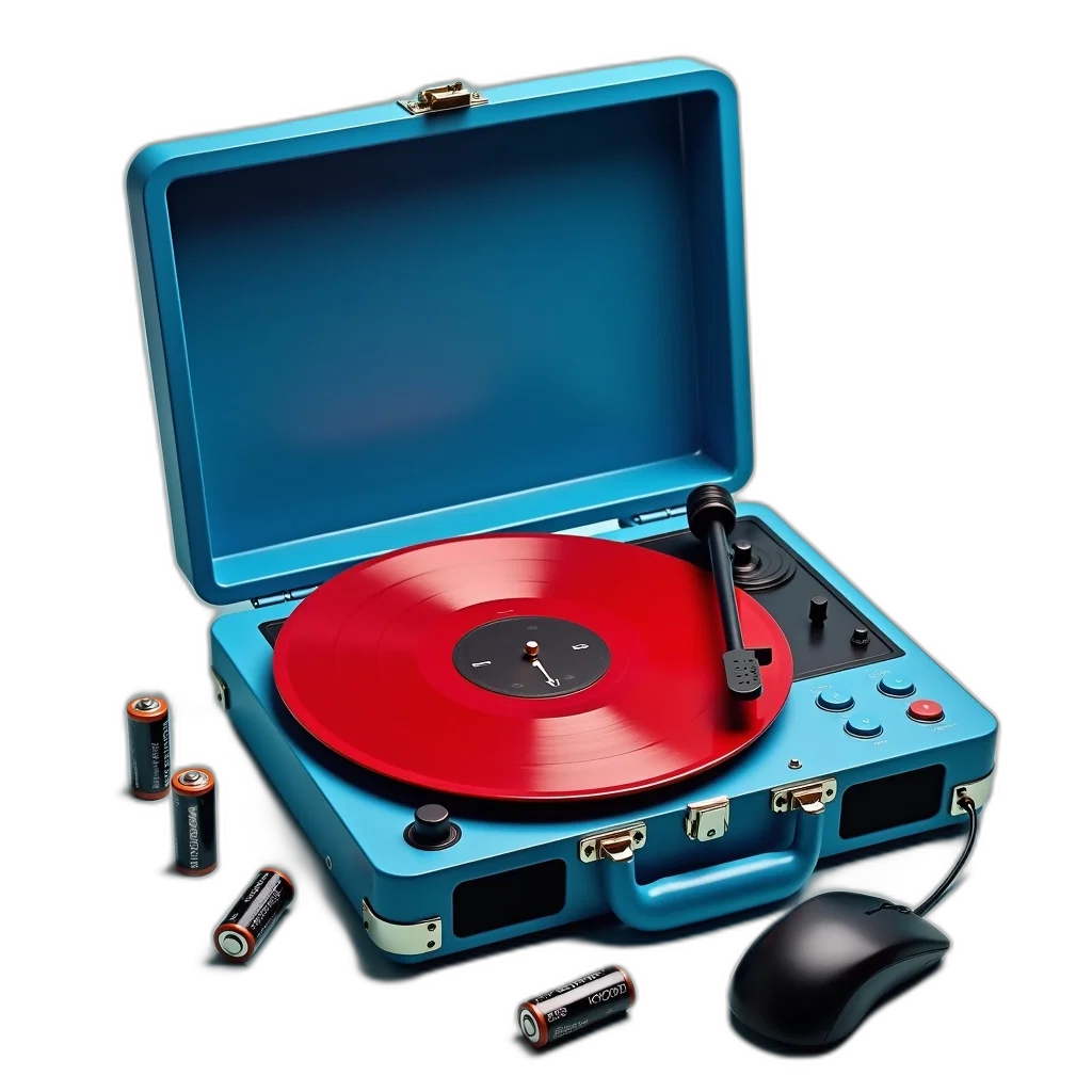 red, blue, portable, turntable transparent PNG cut-out