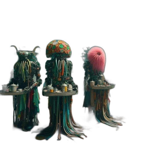creature, robot, hair, staff transparent PNG cut-out