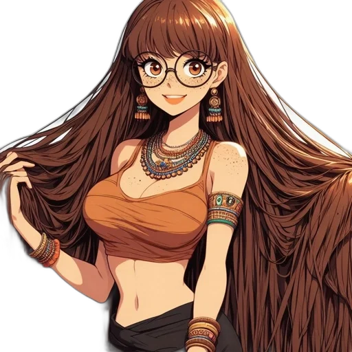 hair, jewelry, dress, staff transparent PNG cut-out