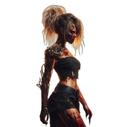 hair, dress, creature, staff transparent PNG cut-out