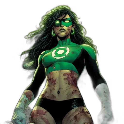comic book art, concept art, green, female transparent PNG cut-out