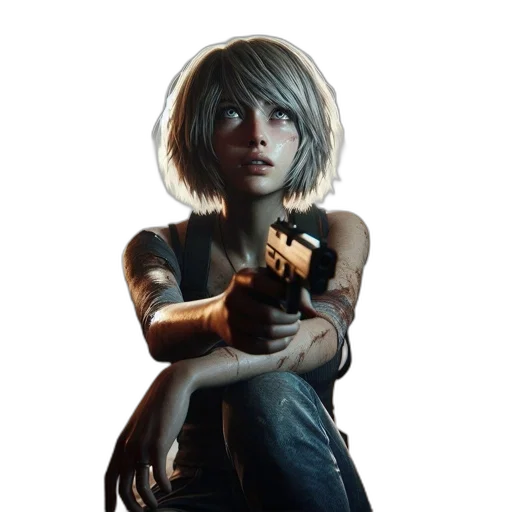 weapon, jacket, face, concept art transparent PNG cut-out