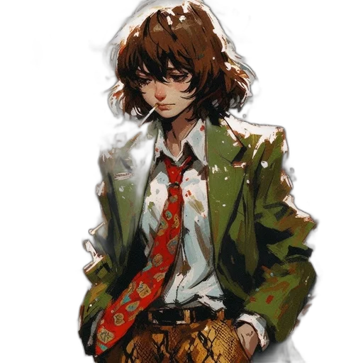 jacket, staff, face, weapon transparent PNG cut-out
