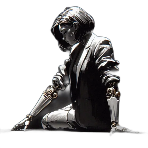 robot, staff, jacket, weapon transparent PNG cut-out