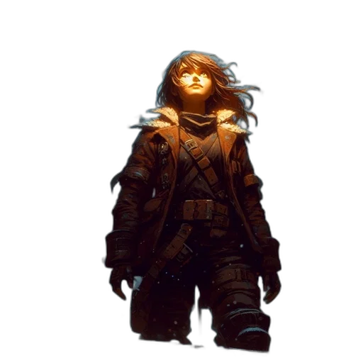 jacket, face, staff, weapon transparent PNG cut-out
