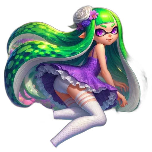 dress, hair, weapon, staff transparent PNG cut-out