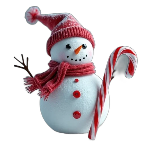 hat, 3d render, snowman, cane transparent PNG cut-out