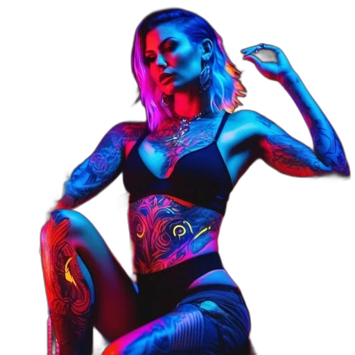 dress, cyberpunk, concept art, neon lights transparent PNG cut-out