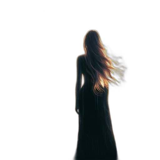 dress, hair, staff, creature transparent PNG cut-out