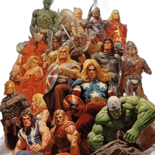 comic book art, concept art, fantasy art, group transparent PNG cut-out