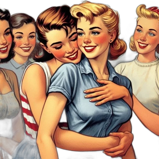 comic book art, concept art, five, women transparent PNG cut-out