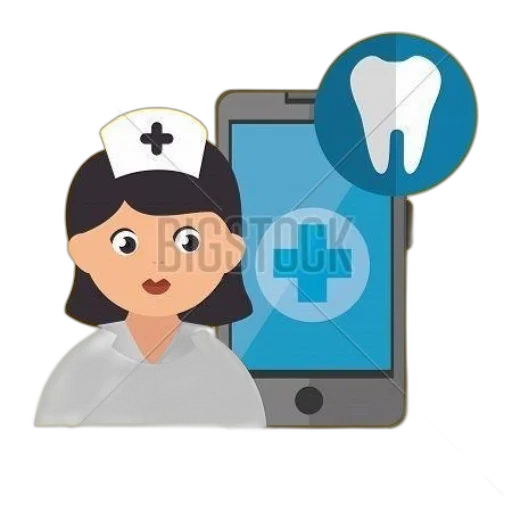 cartoon, nurse, smartphone, displaying transparent PNG cut-out