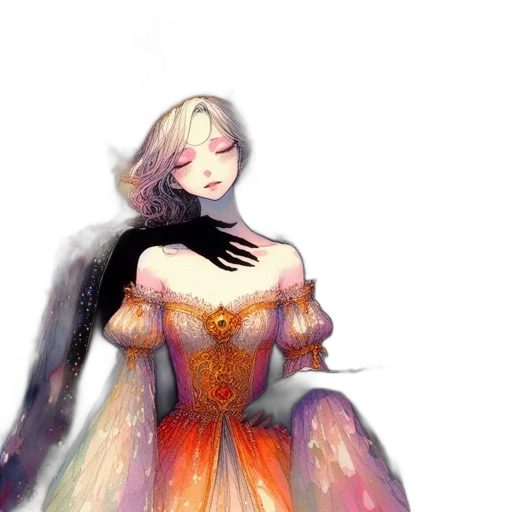 dress, crown, fantasy art, watercolor transparent PNG cut-out