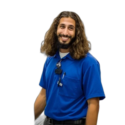 staff, hair, jacket, face transparent PNG cut-out