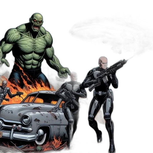 comic book art, concept art, three, armored transparent PNG cut-out