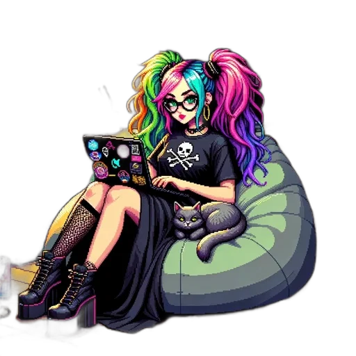 pixel art, cyberpunk, fantasy art, cartoon transparent PNG cut-out