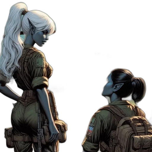comic book art, concept art, two, female transparent PNG cut-out