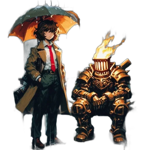 jacket, umbrella, robot, concept art transparent PNG cut-out