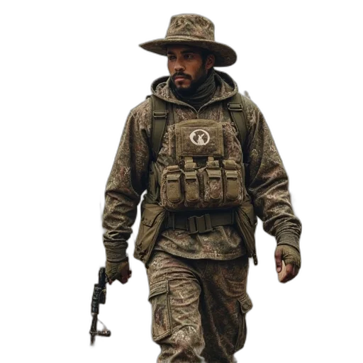 jacket, weapon, staff, hat transparent PNG cut-out
