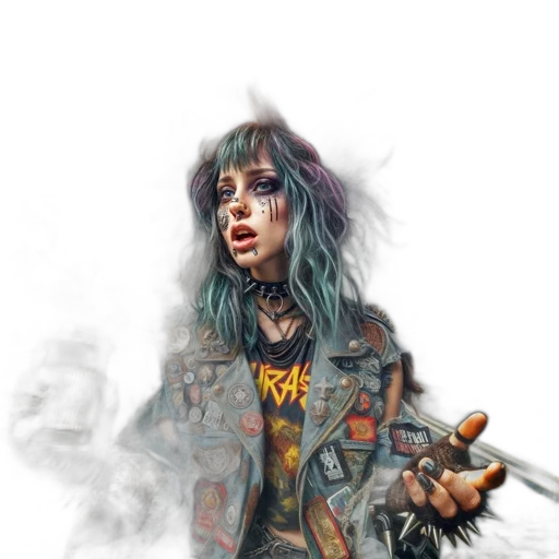 jacket, weapon, face, cyberpunk transparent PNG cut-out