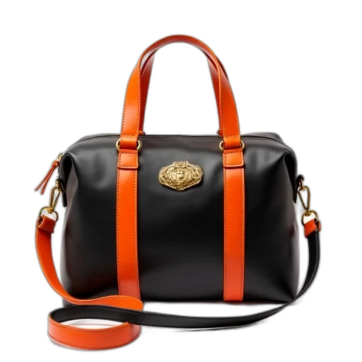 black, orange, handbag, shiny transparent PNG cut-out