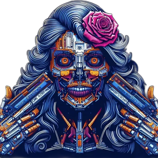 weapon, face, cyberpunk, pixel art transparent PNG cut-out