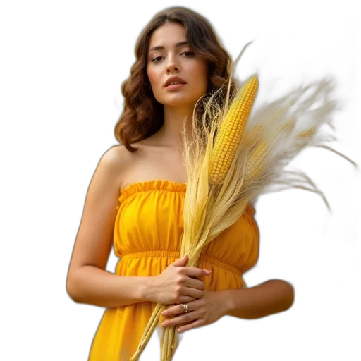 dress, hair, jewelry, staff transparent PNG cut-out