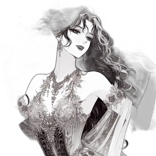 dress, jewelry, fantasy art, pencil sketch transparent PNG cut-out