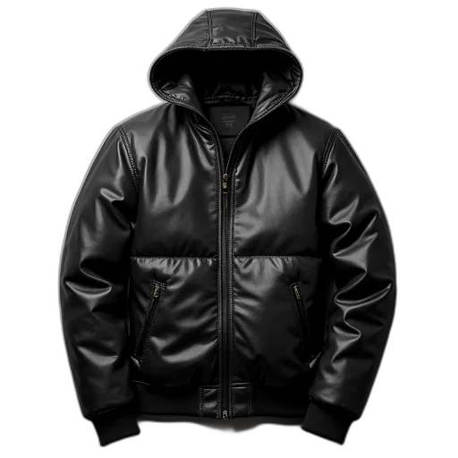 jacket, black, leather, bomber transparent PNG cut-out