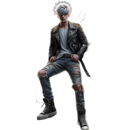 jacket, creature, hair, weapon transparent PNG cut-out