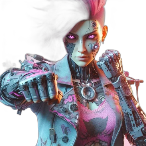 robot, jacket, face, weapon transparent PNG cut-out