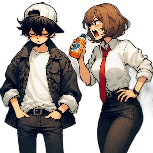 jacket, hat, bottle, anime transparent PNG cut-out