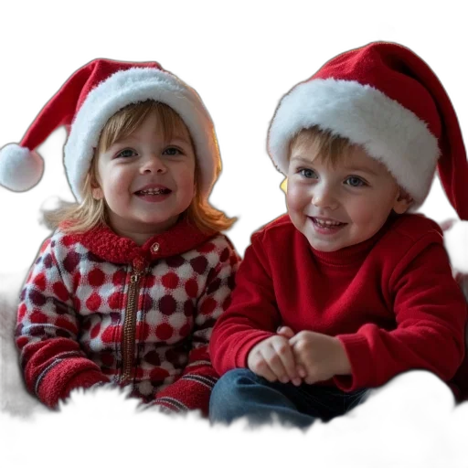 photorealistic, two, children, santas transparent PNG cut-out