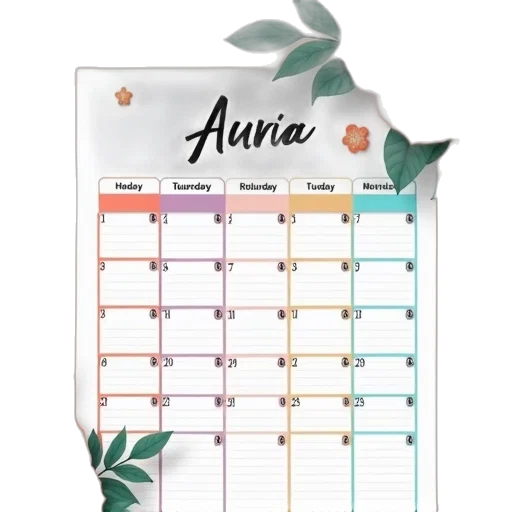 pastel, colorful, printable, calendar transparent PNG cut-out