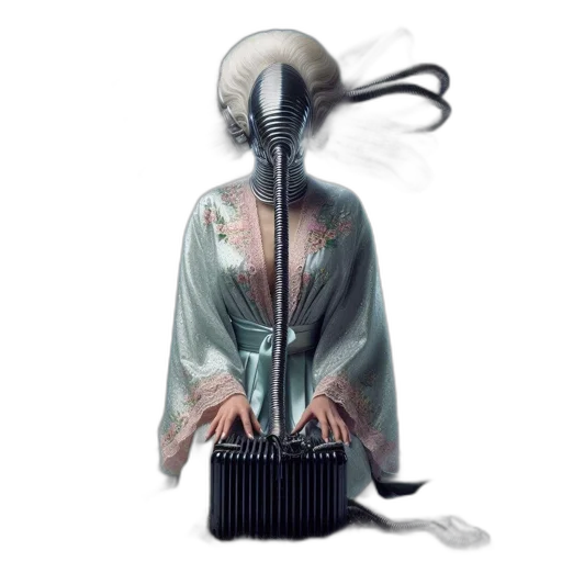 robot, creature, hair, staff transparent PNG cut-out