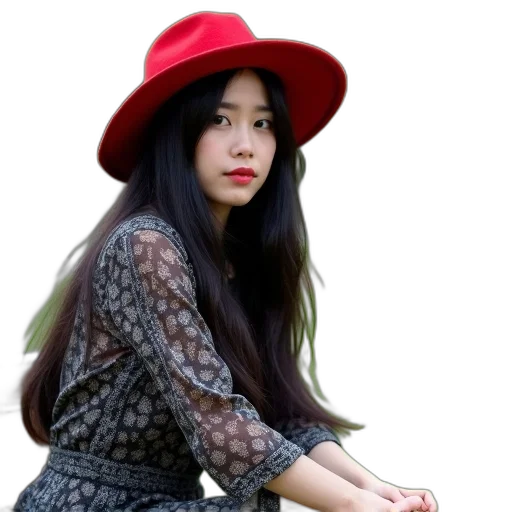 hat, dress, hair, jacket transparent PNG cut-out