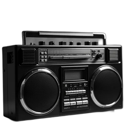 old, radio, boombox, black transparent PNG cut-out